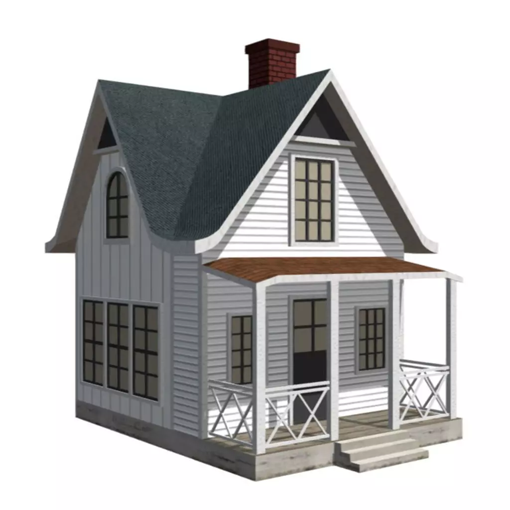 American Style Cottage - Town House Model Low-poly 3D model_0