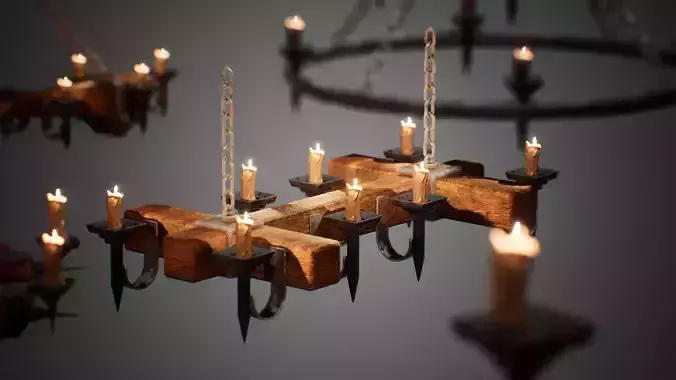 Medieval Chandeliers 12 Assets Low-poly 3D model