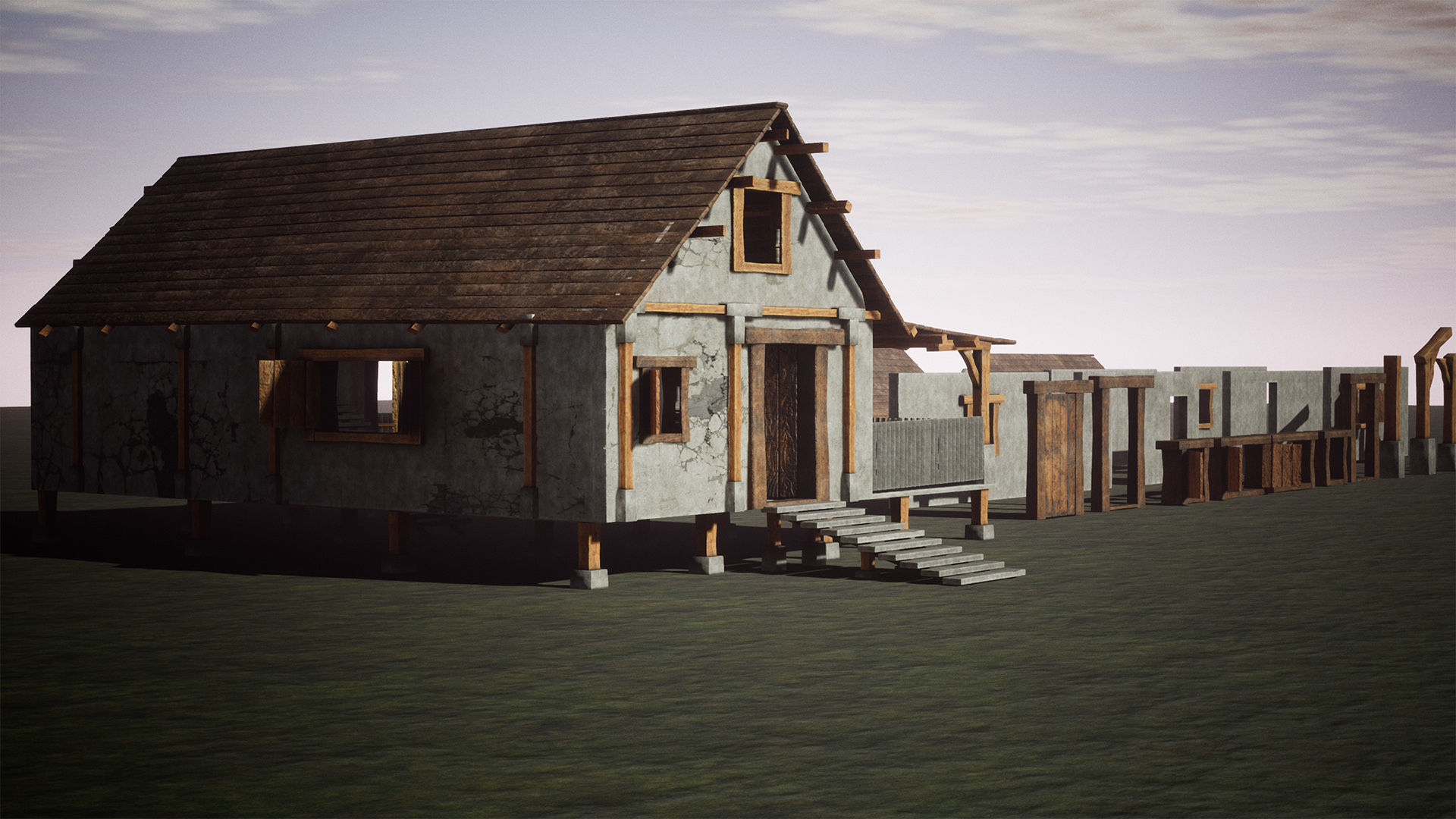 Modular Concrete House 28 Assets Low-poly 3D model_3