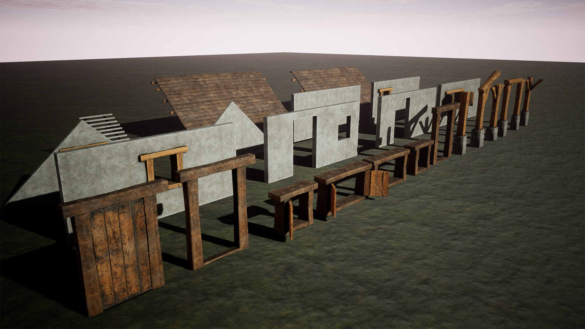 Modular Concrete House 28 Assets Low-poly 3D model_7