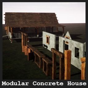 Modular Concrete House 28 Assets Low-poly 3D model_10