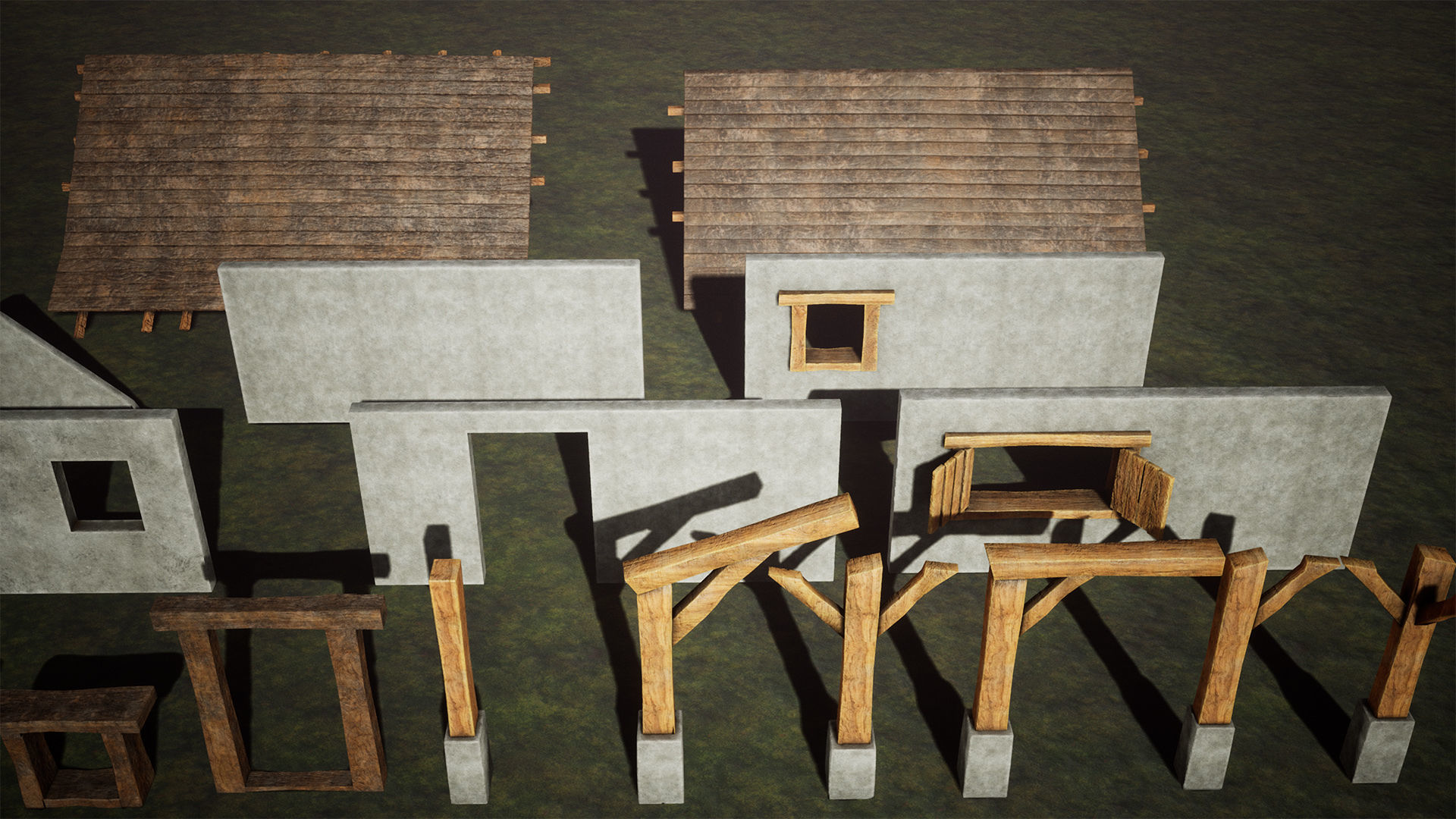 Modular Concrete House 28 Assets Low-poly 3D model_6