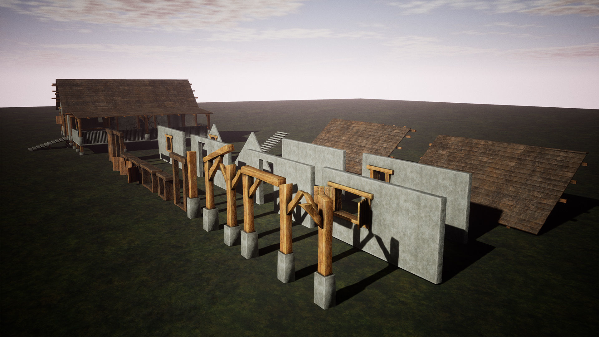 Modular Concrete House 28 Assets Low-poly 3D model_8