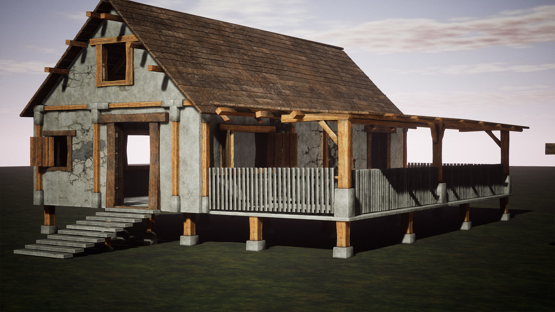Modular Concrete House 28 Assets Low-poly 3D model_4