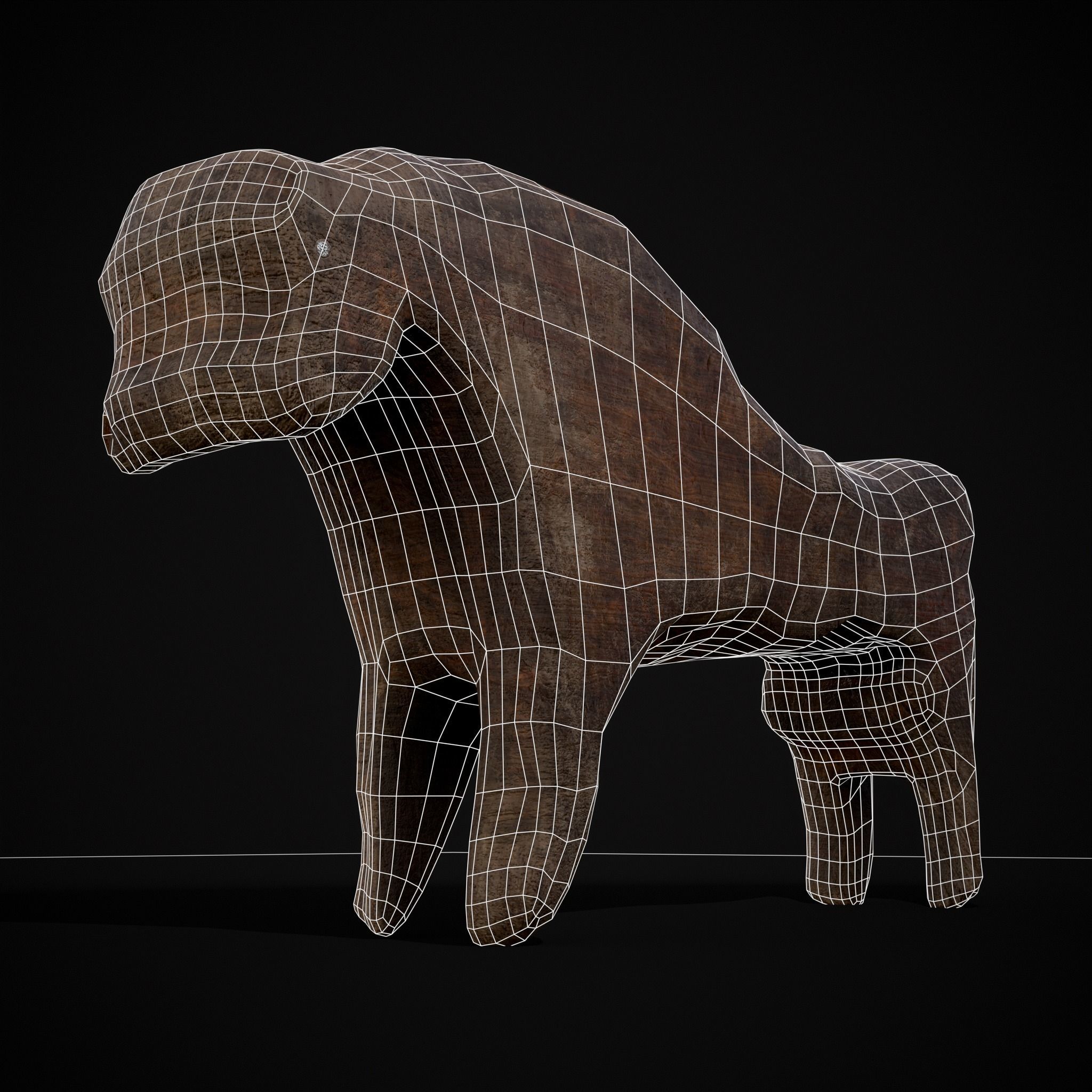 Medieval Carved Horse Toy Low-poly 3D model_26
