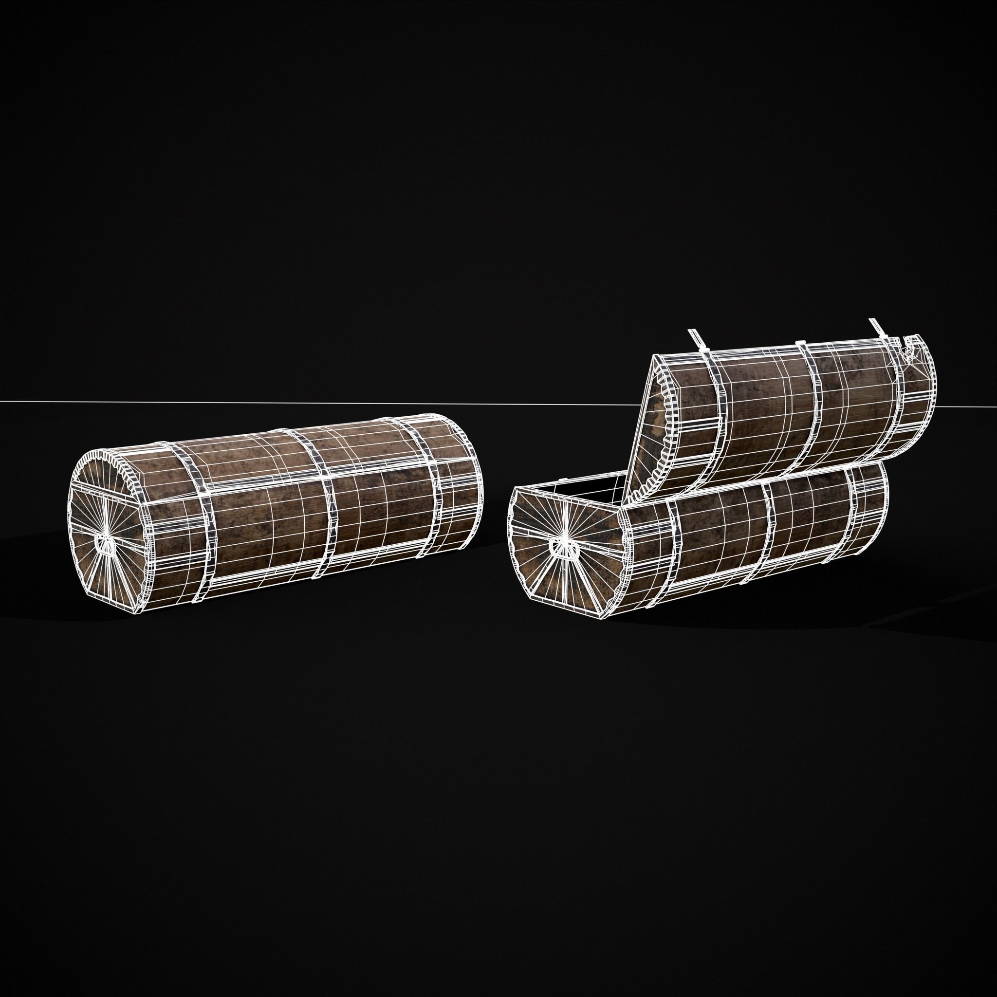 Medieval Cylindrical Chest Low-poly 3D model_38