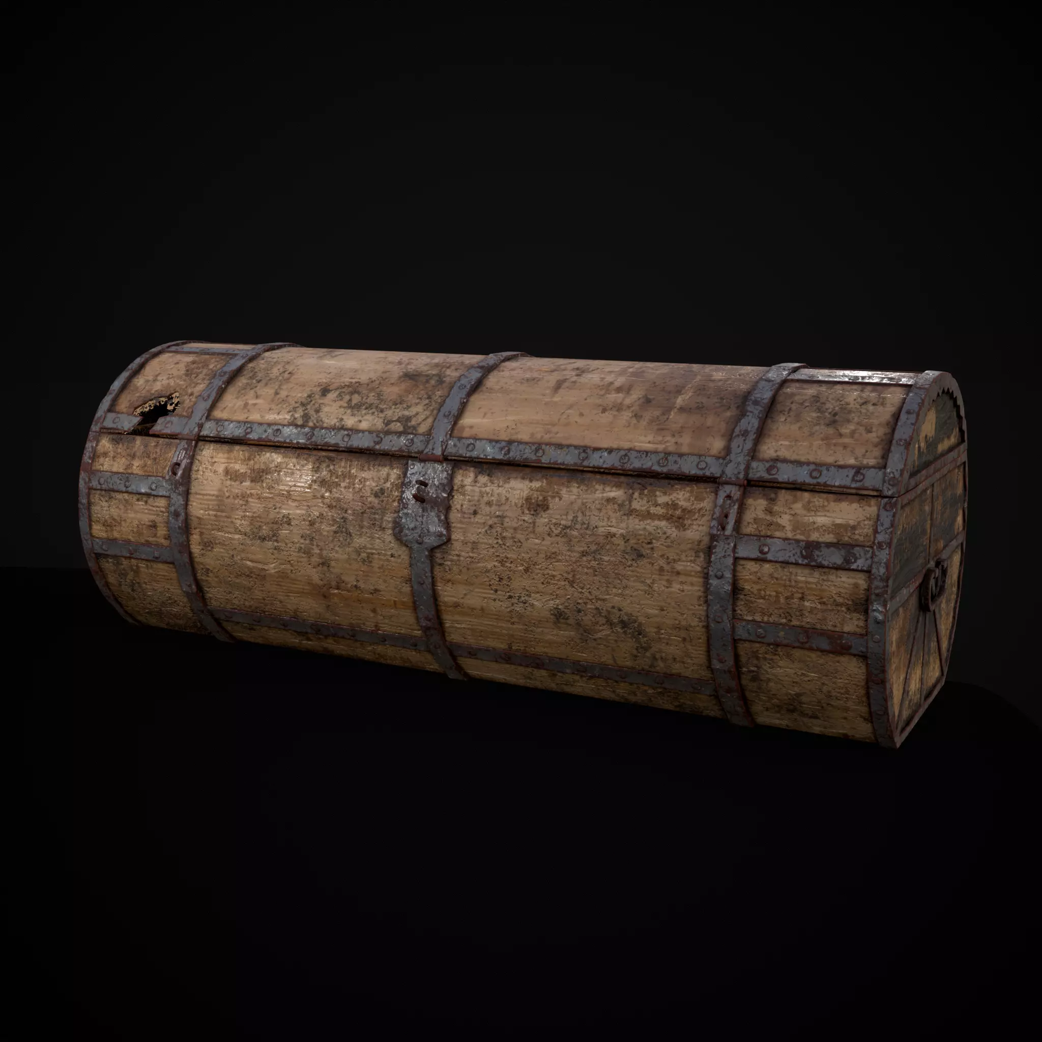Medieval Cylindrical Chest Low-poly 3D model_0