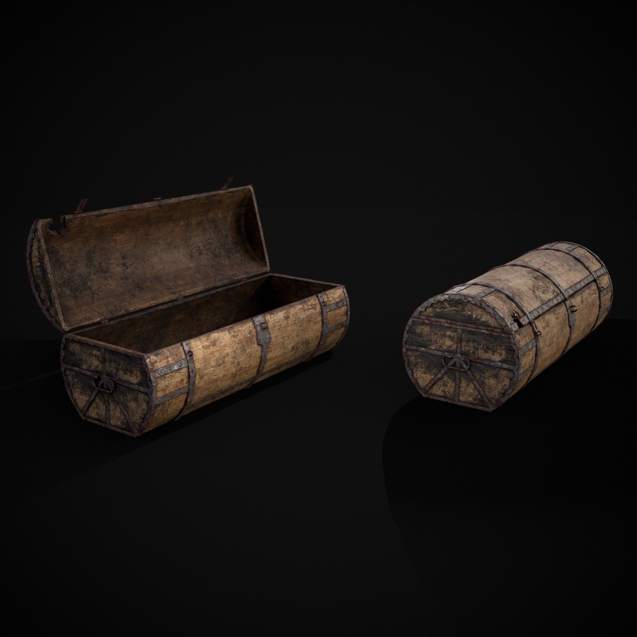 Medieval Cylindrical Chest Low-poly 3D model_35