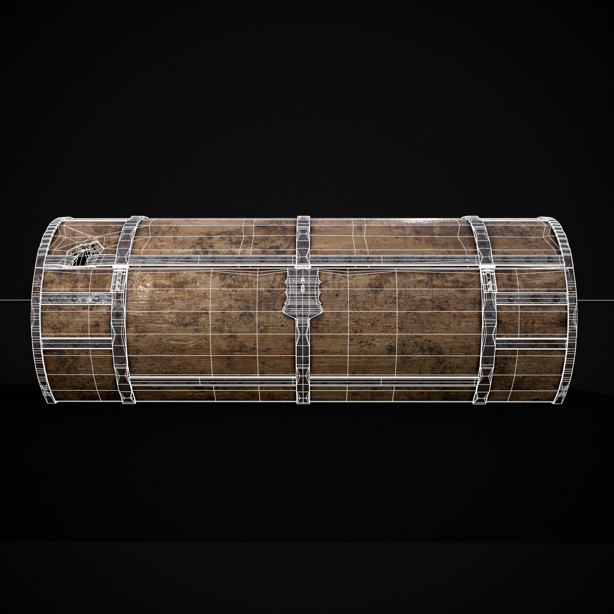 Medieval Cylindrical Chest Low-poly 3D model_6