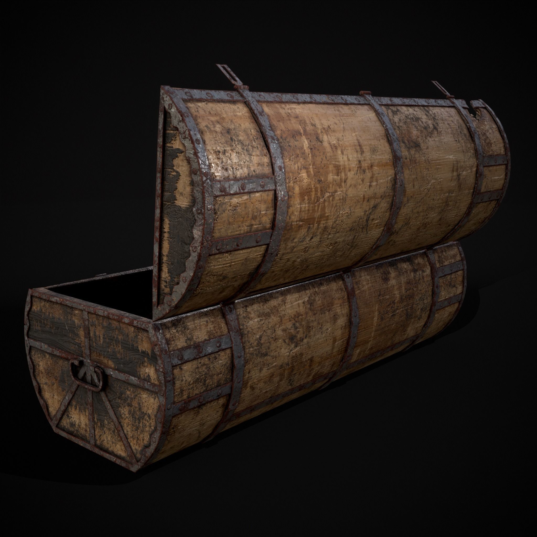 Medieval Cylindrical Chest Low-poly 3D model_29