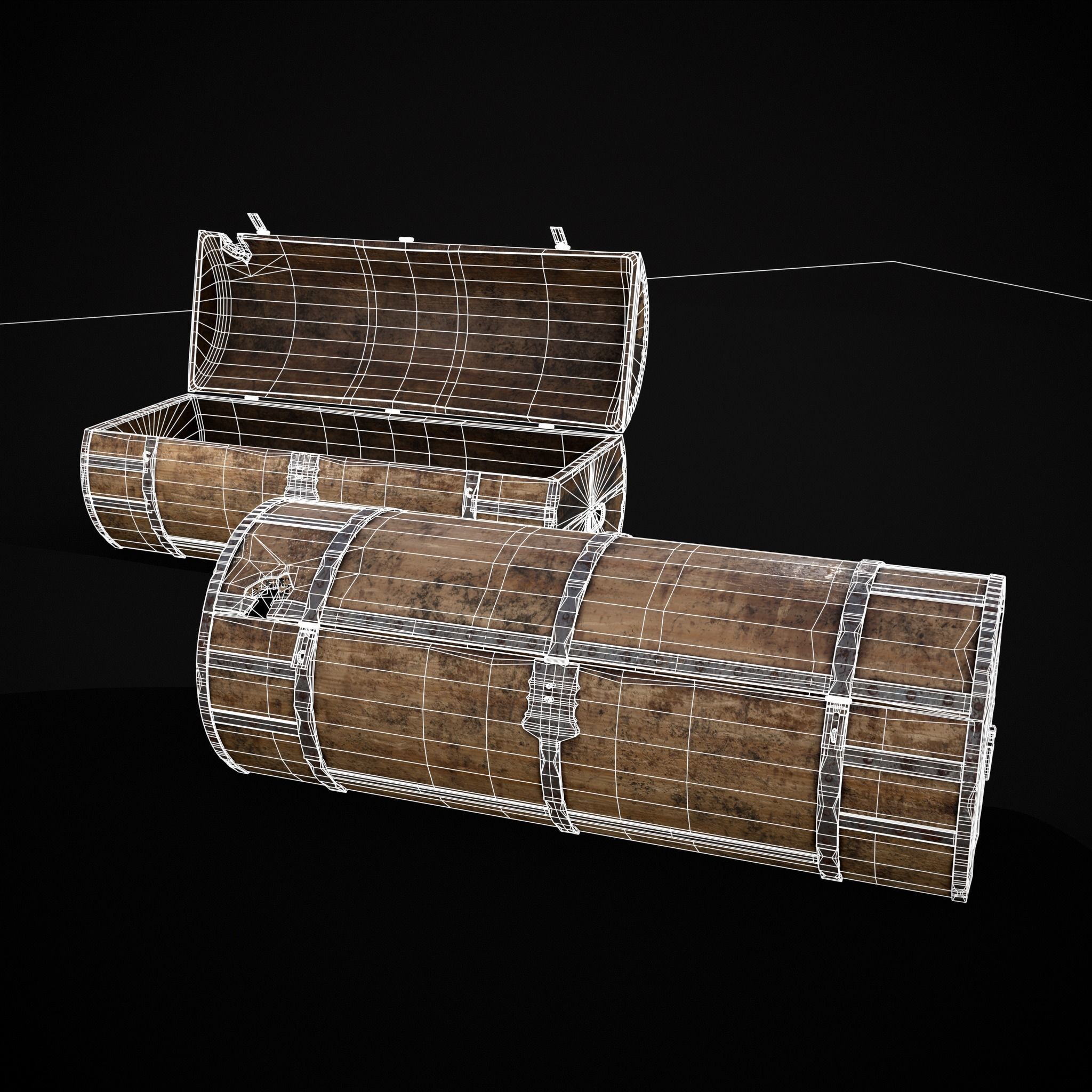 Medieval Cylindrical Chest Low-poly 3D model_34