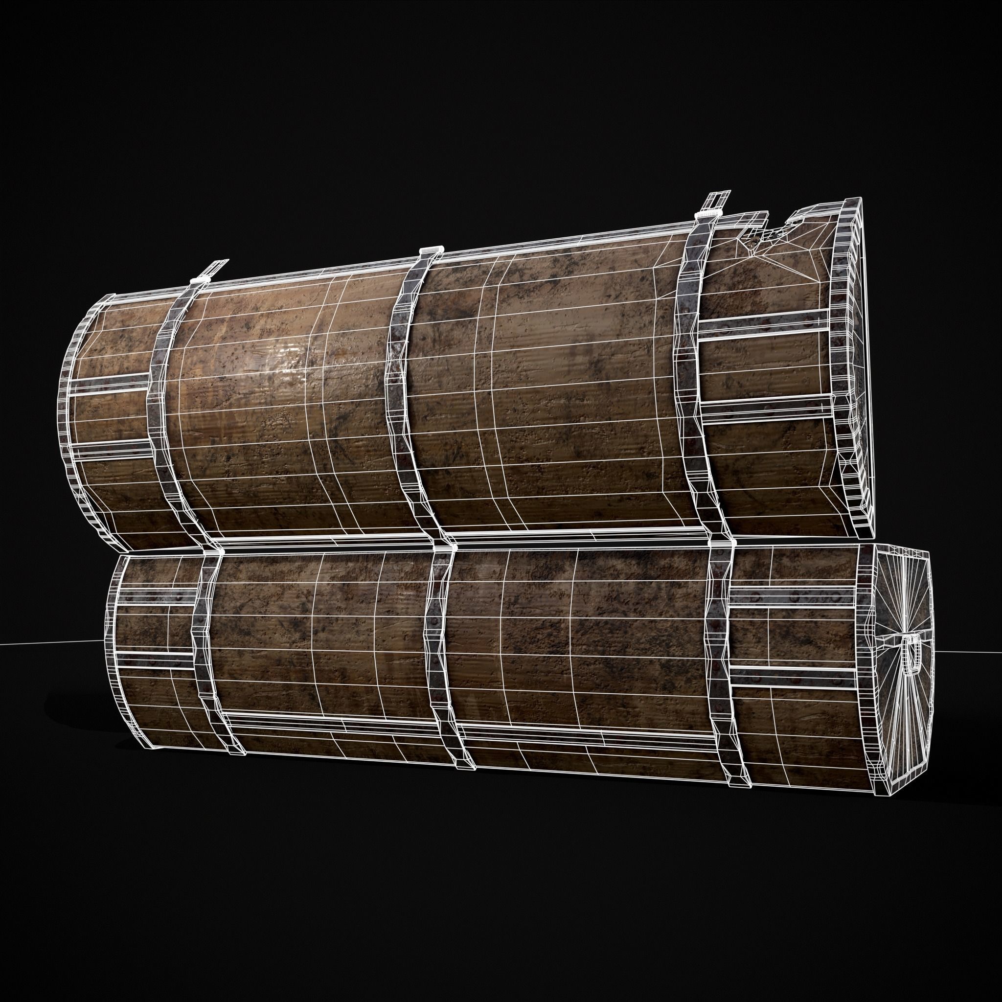Medieval Cylindrical Chest Low-poly 3D model_22