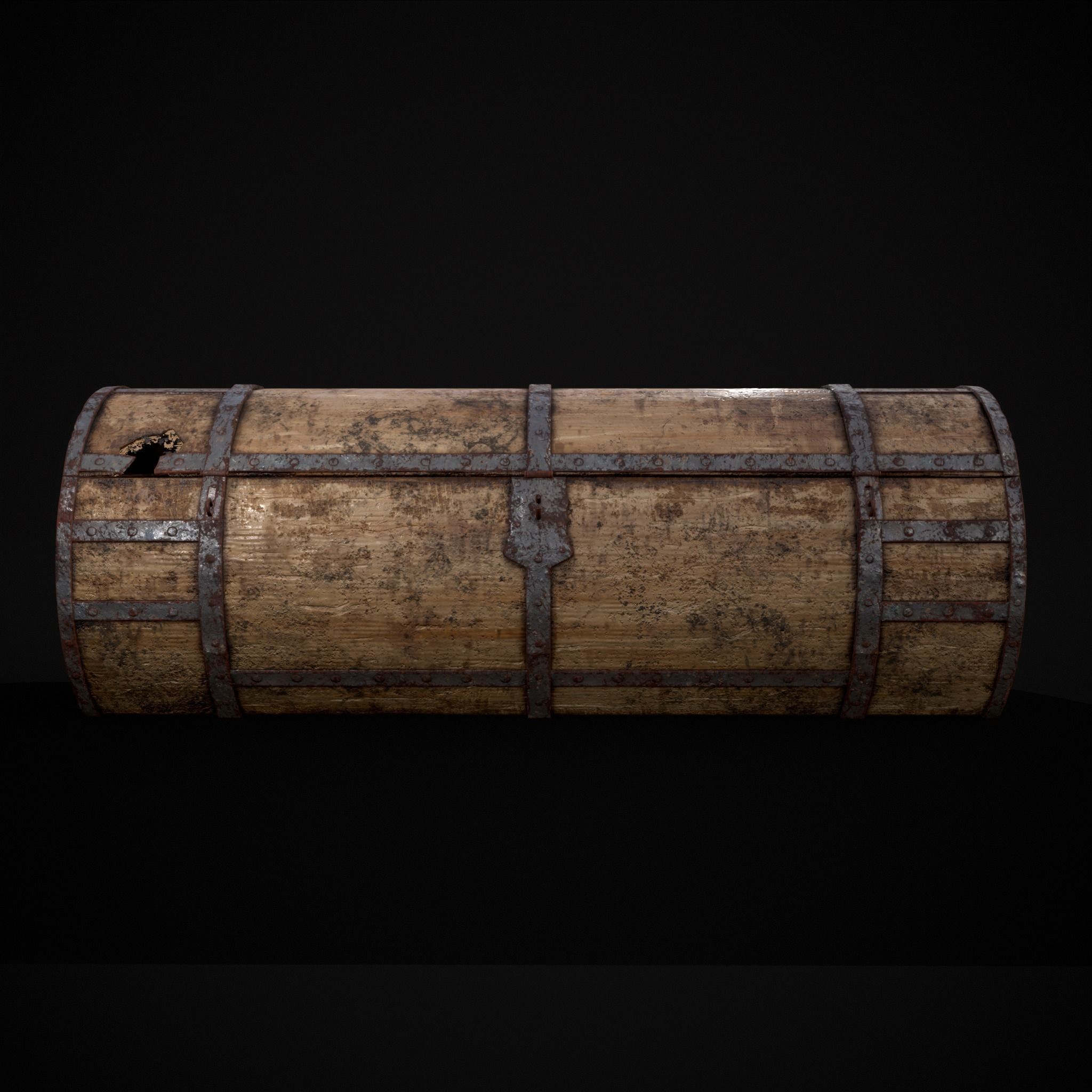 Medieval Cylindrical Chest Low-poly 3D model_5