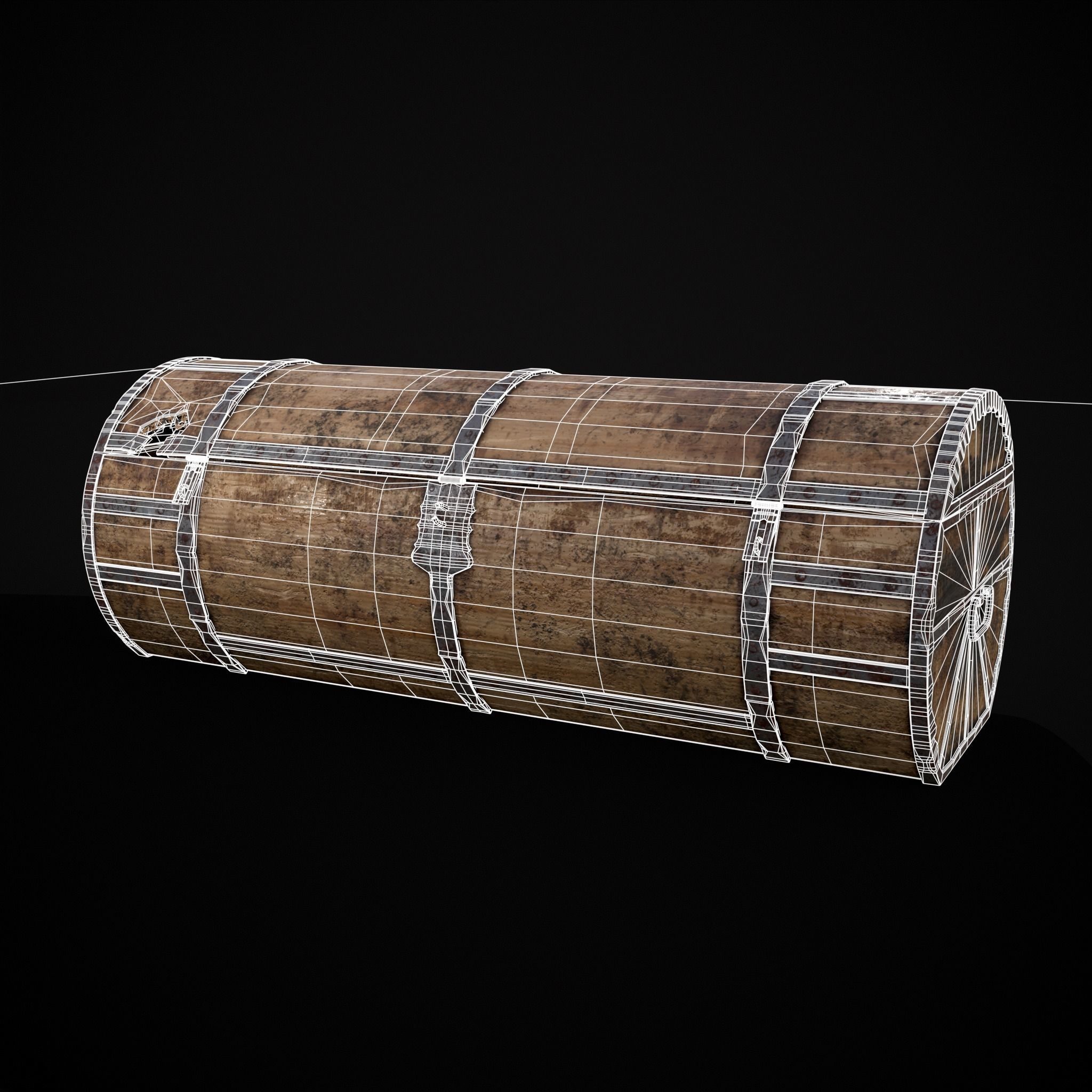 Medieval Cylindrical Chest Low-poly 3D model_2