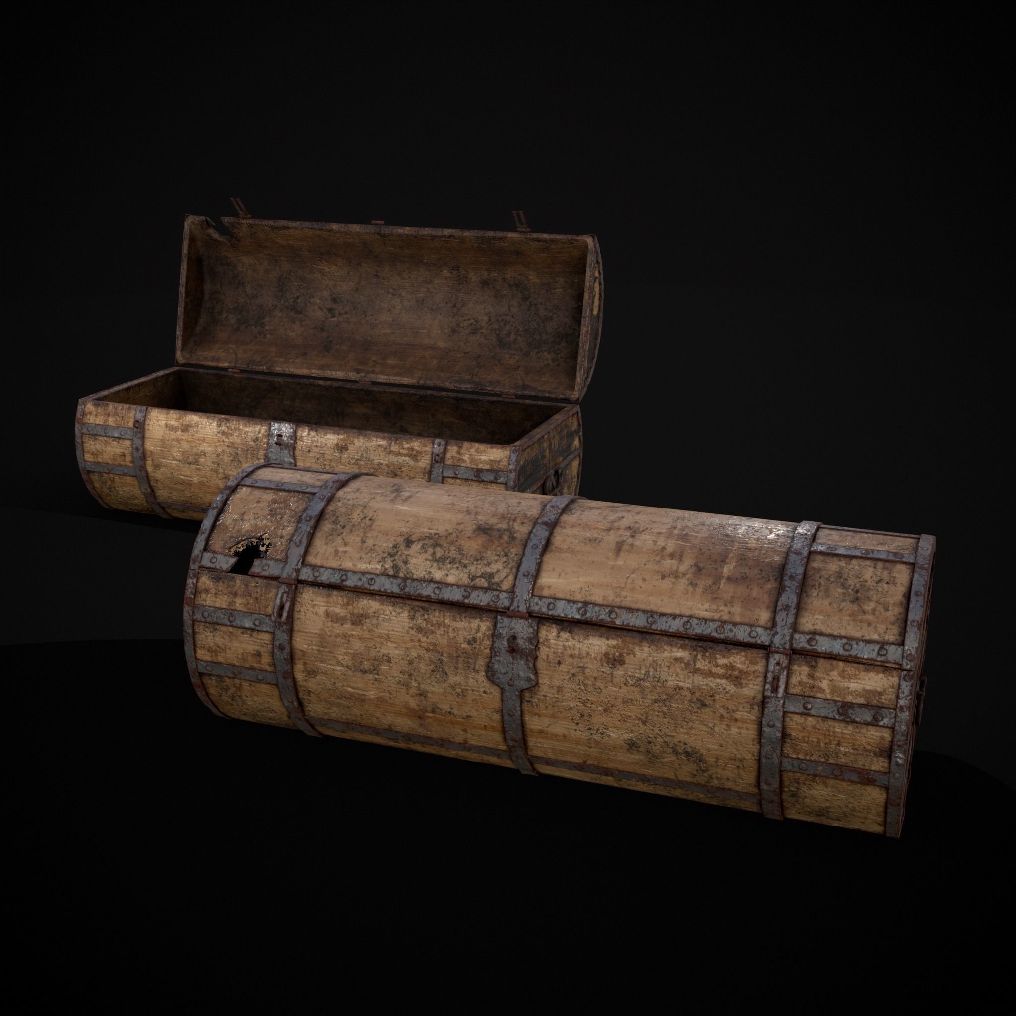 Medieval Cylindrical Chest Low-poly 3D model_33