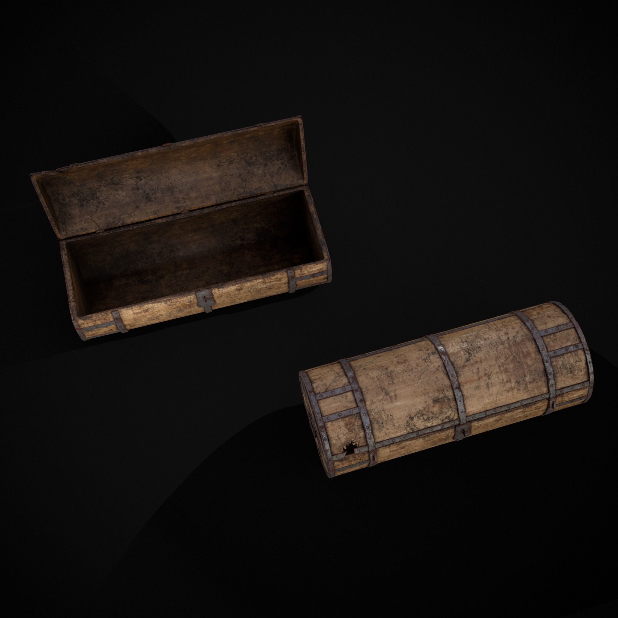 Medieval Cylindrical Chest Low-poly 3D model_39