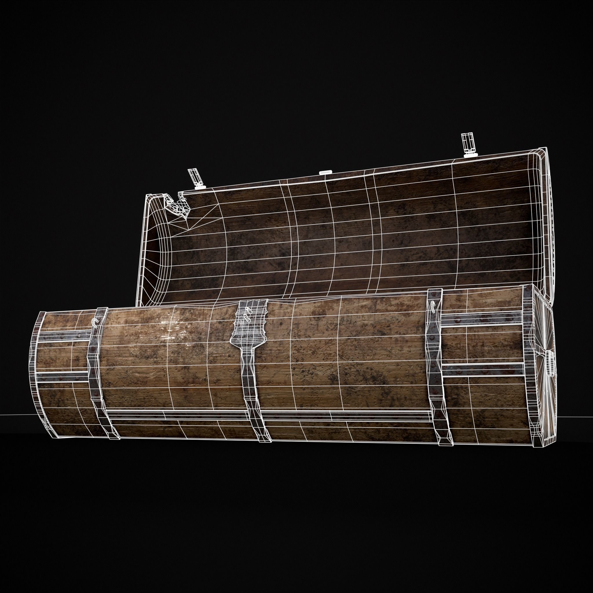 Medieval Cylindrical Chest Low-poly 3D model_24