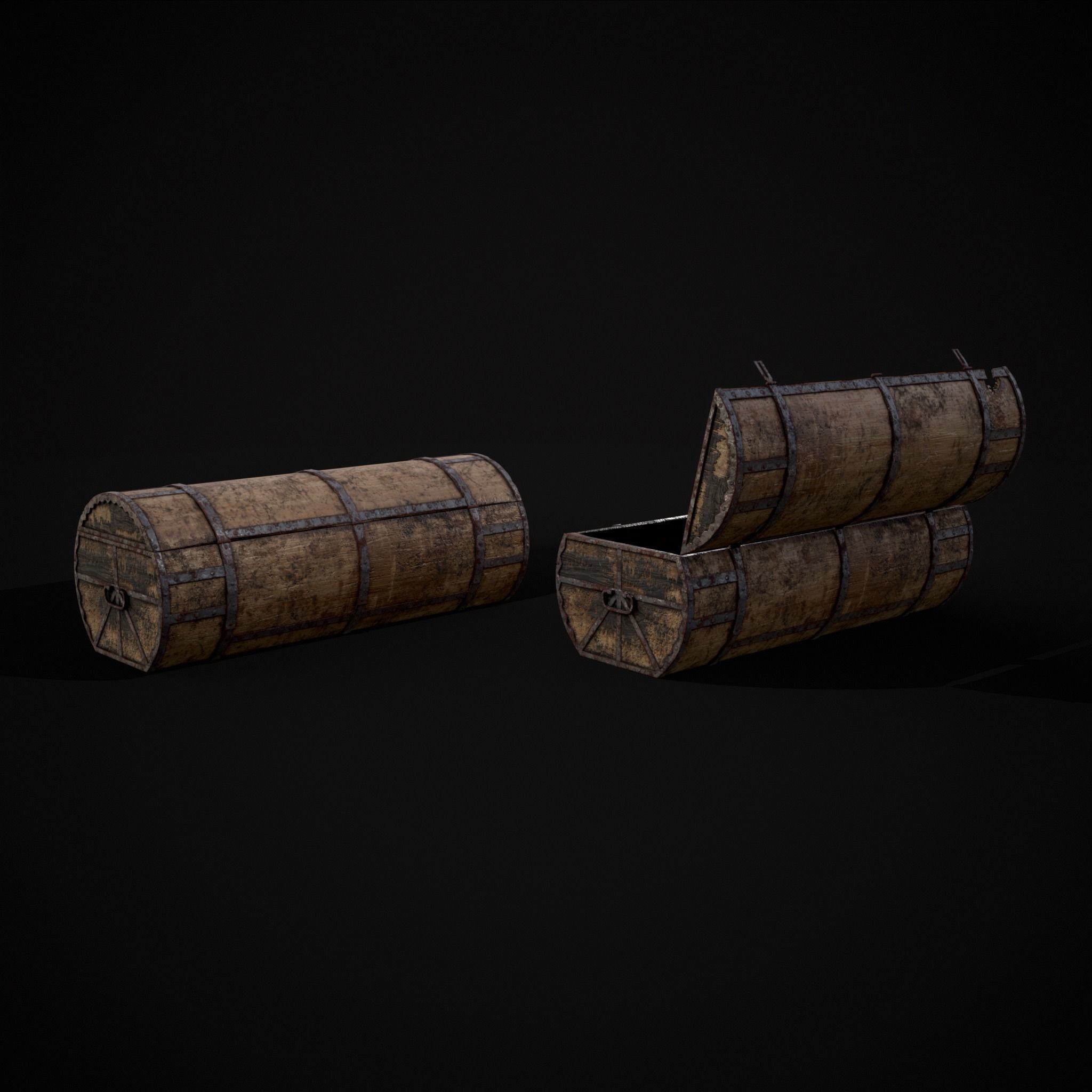 Medieval Cylindrical Chest Low-poly 3D model_37