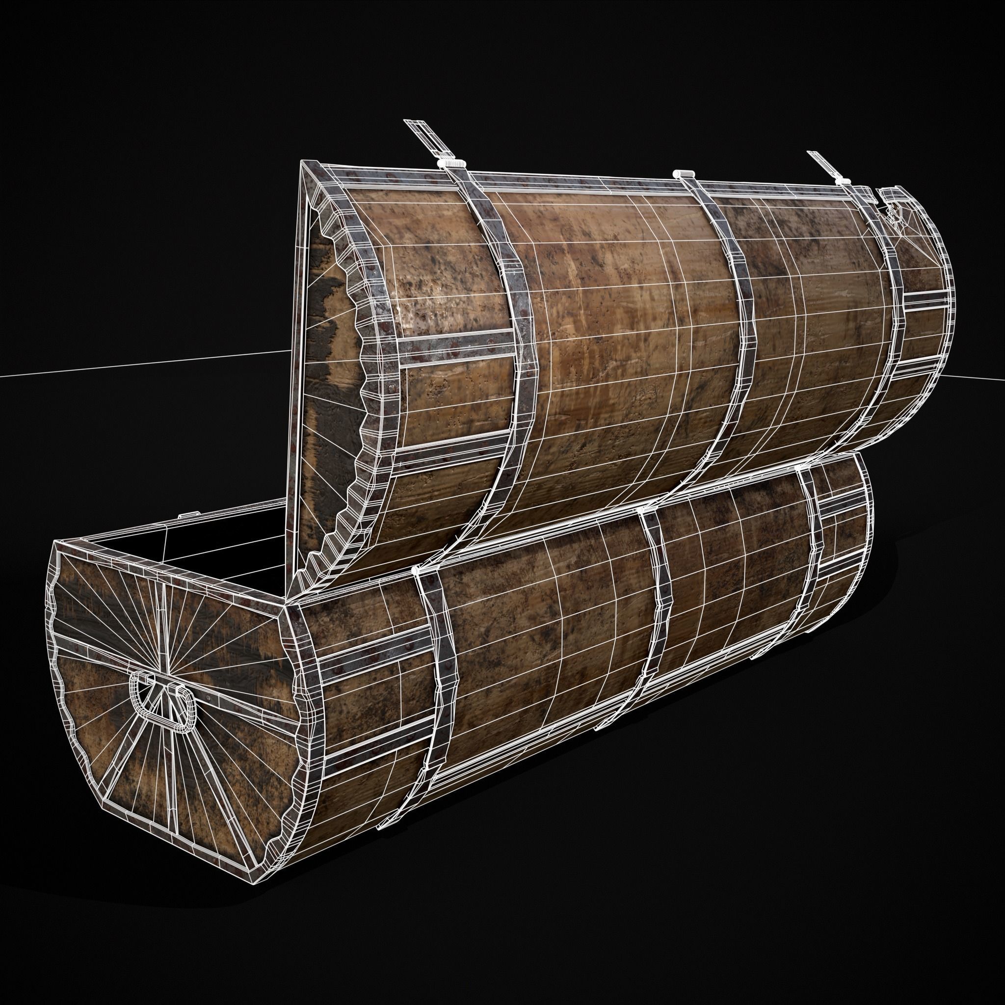 Medieval Cylindrical Chest Low-poly 3D model_30