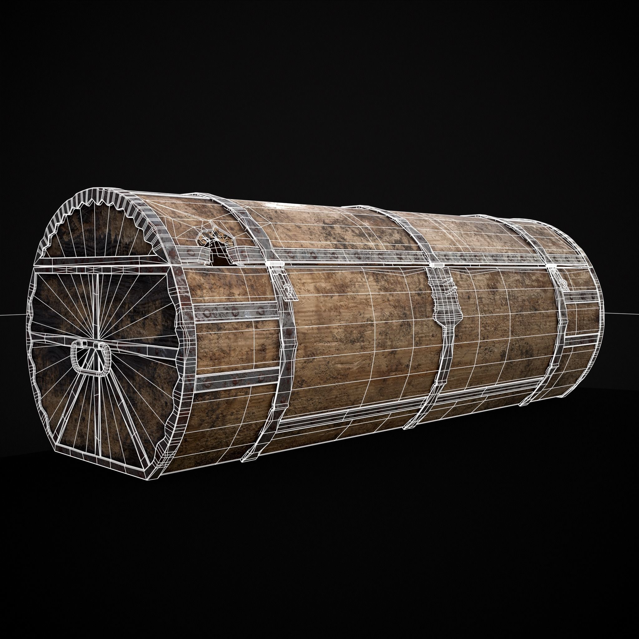 Medieval Cylindrical Chest Low-poly 3D model_4