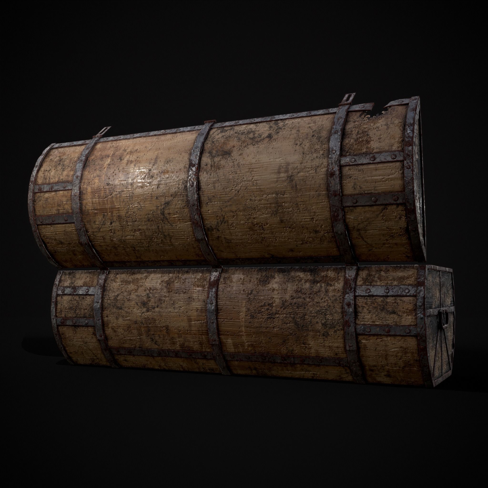 Medieval Cylindrical Chest Low-poly 3D model_21