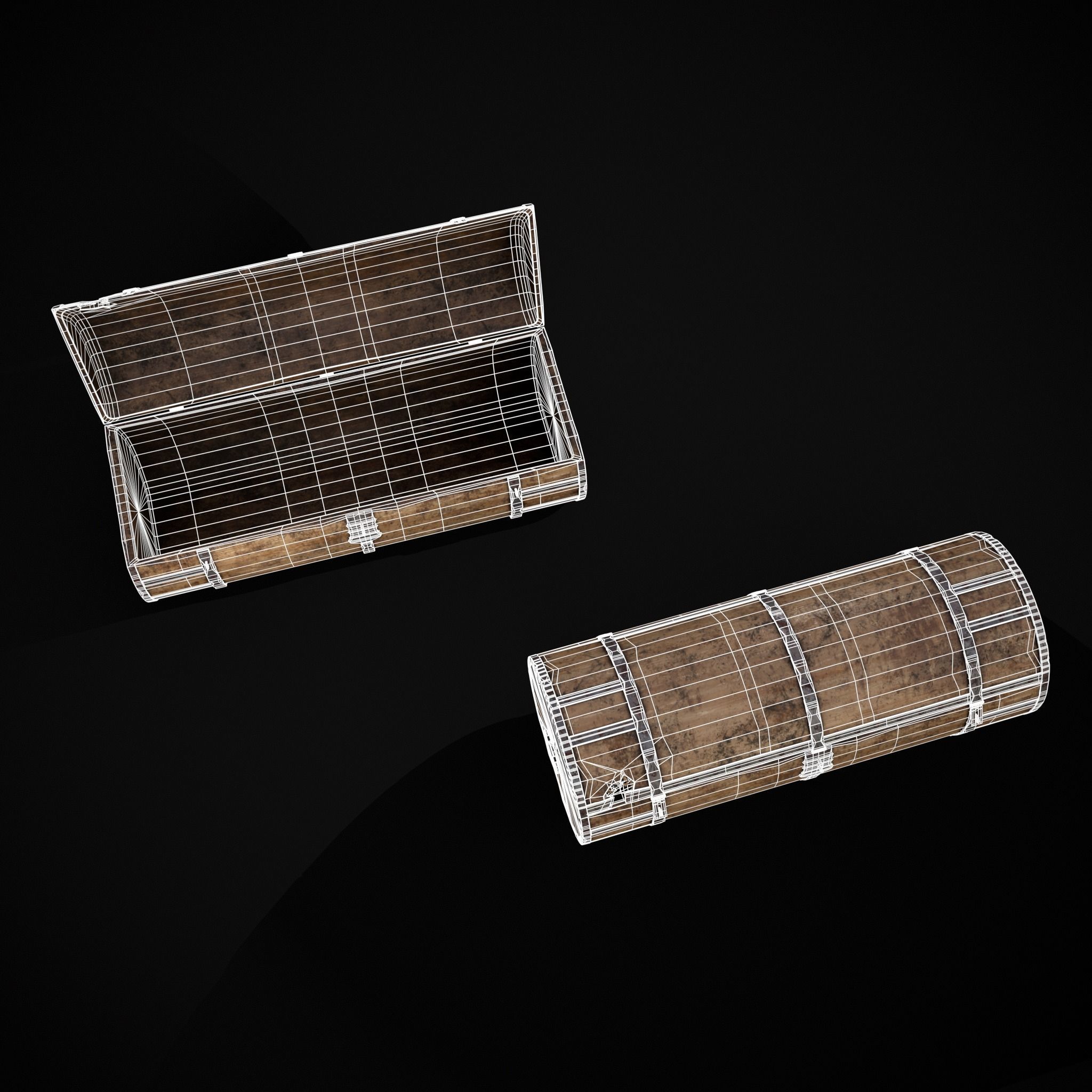 Medieval Cylindrical Chest Low-poly 3D model_40