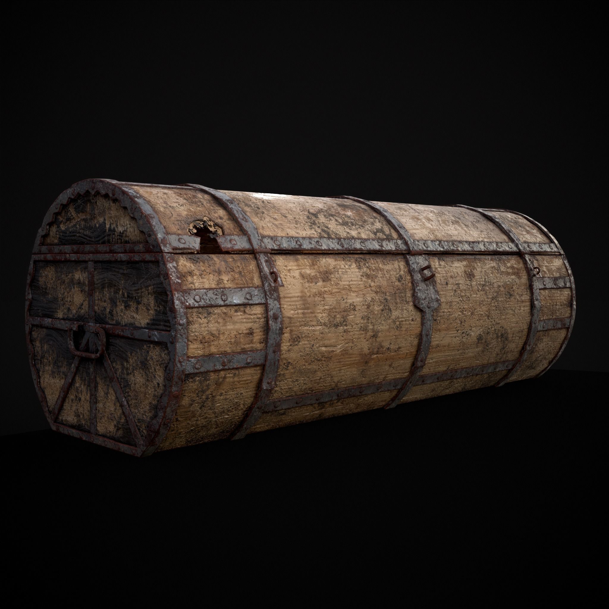 Medieval Cylindrical Chest Low-poly 3D model_3