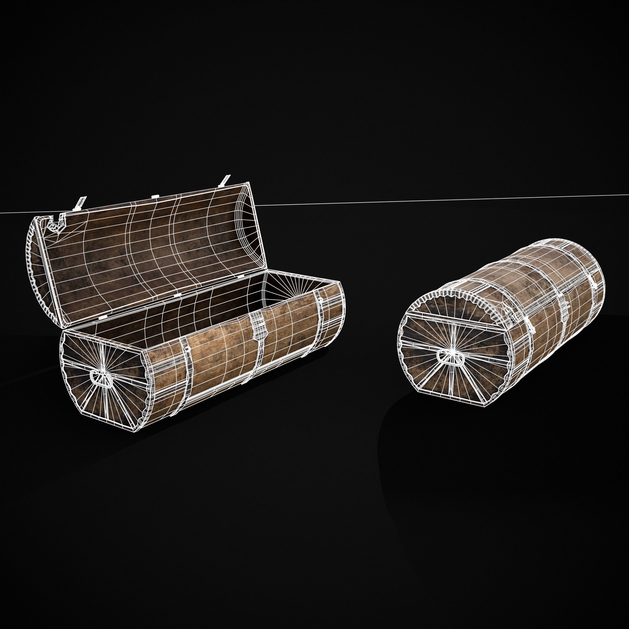 Medieval Cylindrical Chest Low-poly 3D model_36