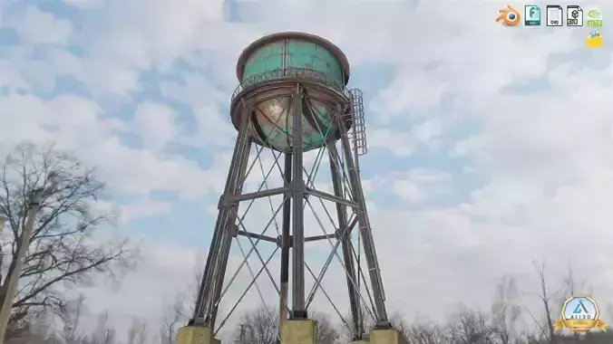 Old Rusty Water Tank Tower - Blue and Rust