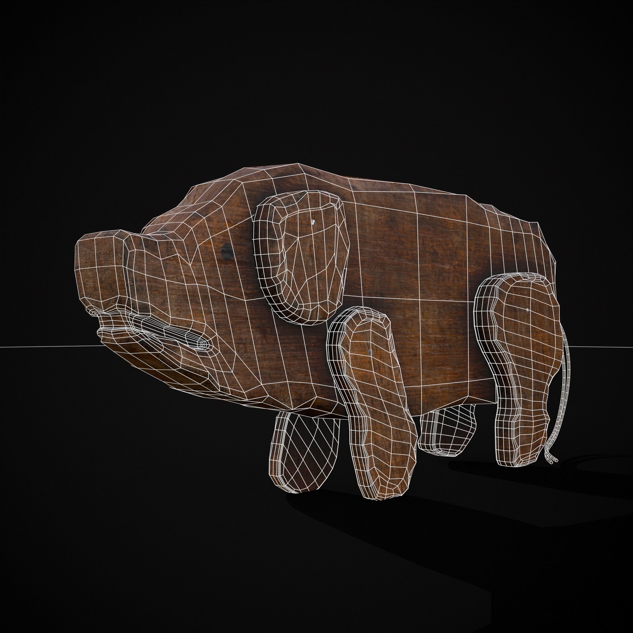 Medieval Carved Pig Toy Low-poly 3D model_2