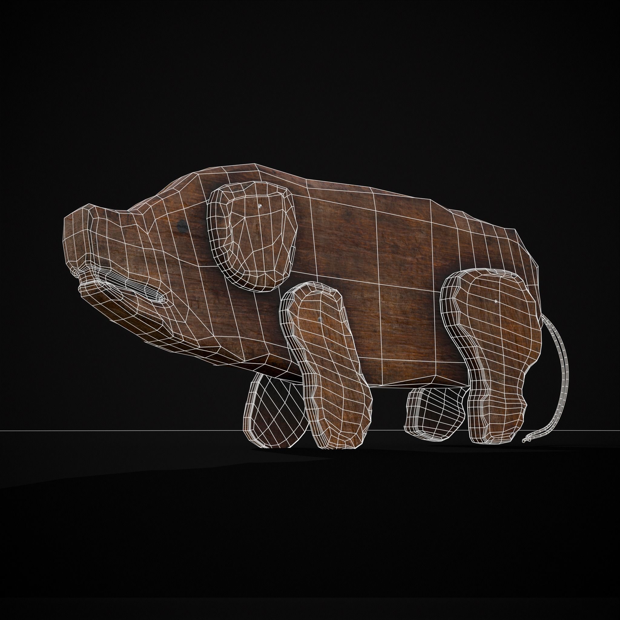 Medieval Carved Pig Toy Low-poly 3D model_16