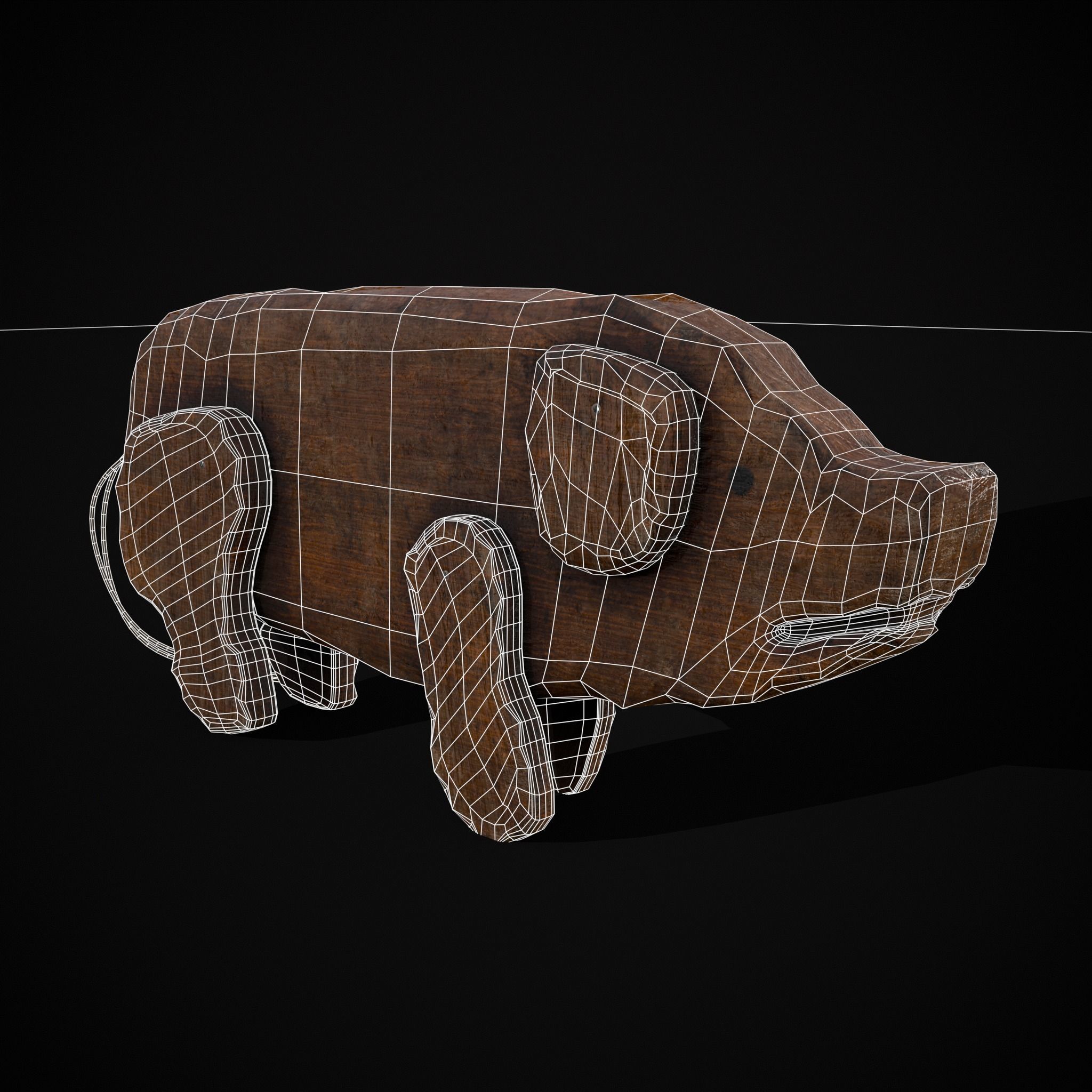 Medieval Carved Pig Toy Low-poly 3D model_4