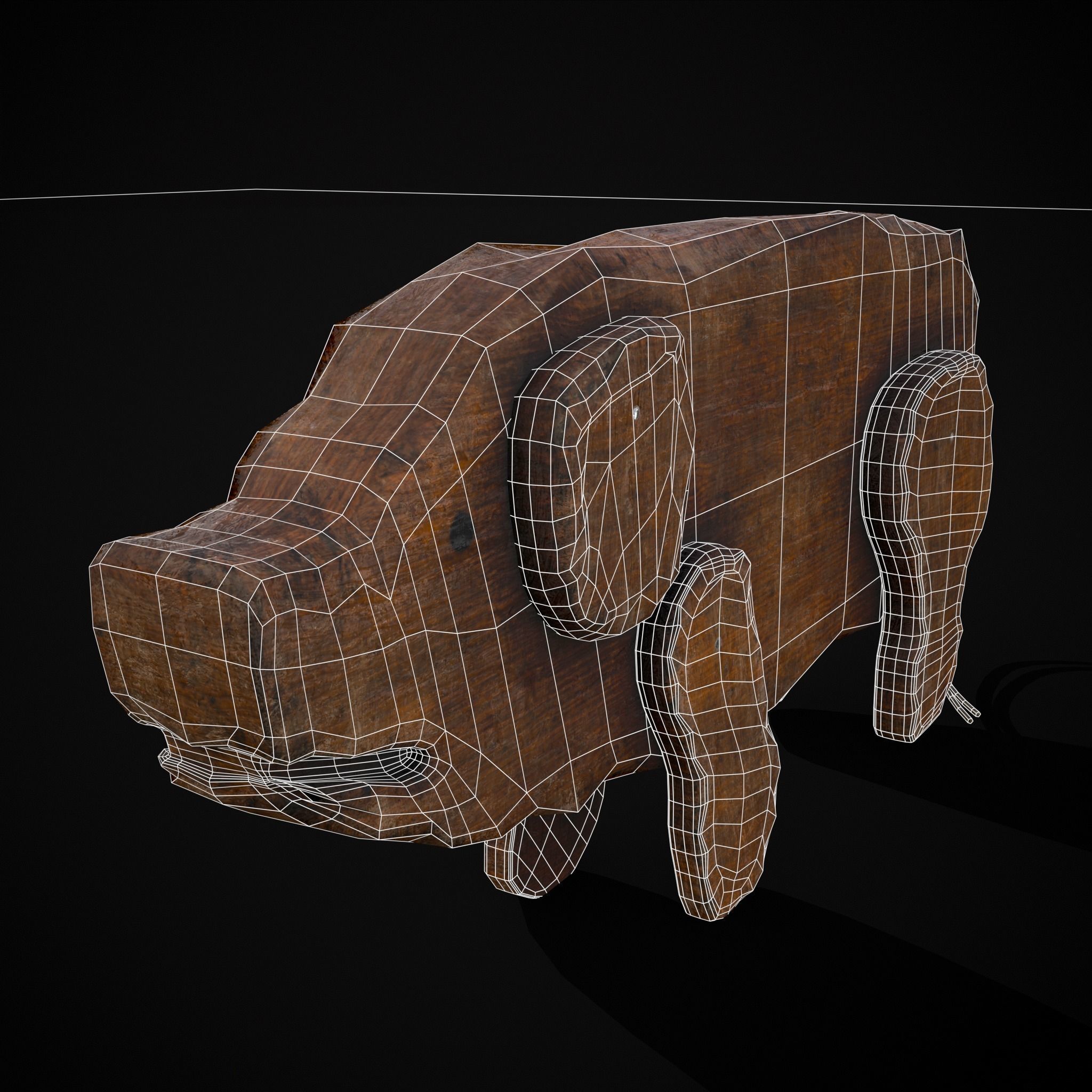 Medieval Carved Pig Toy Low-poly 3D model_6