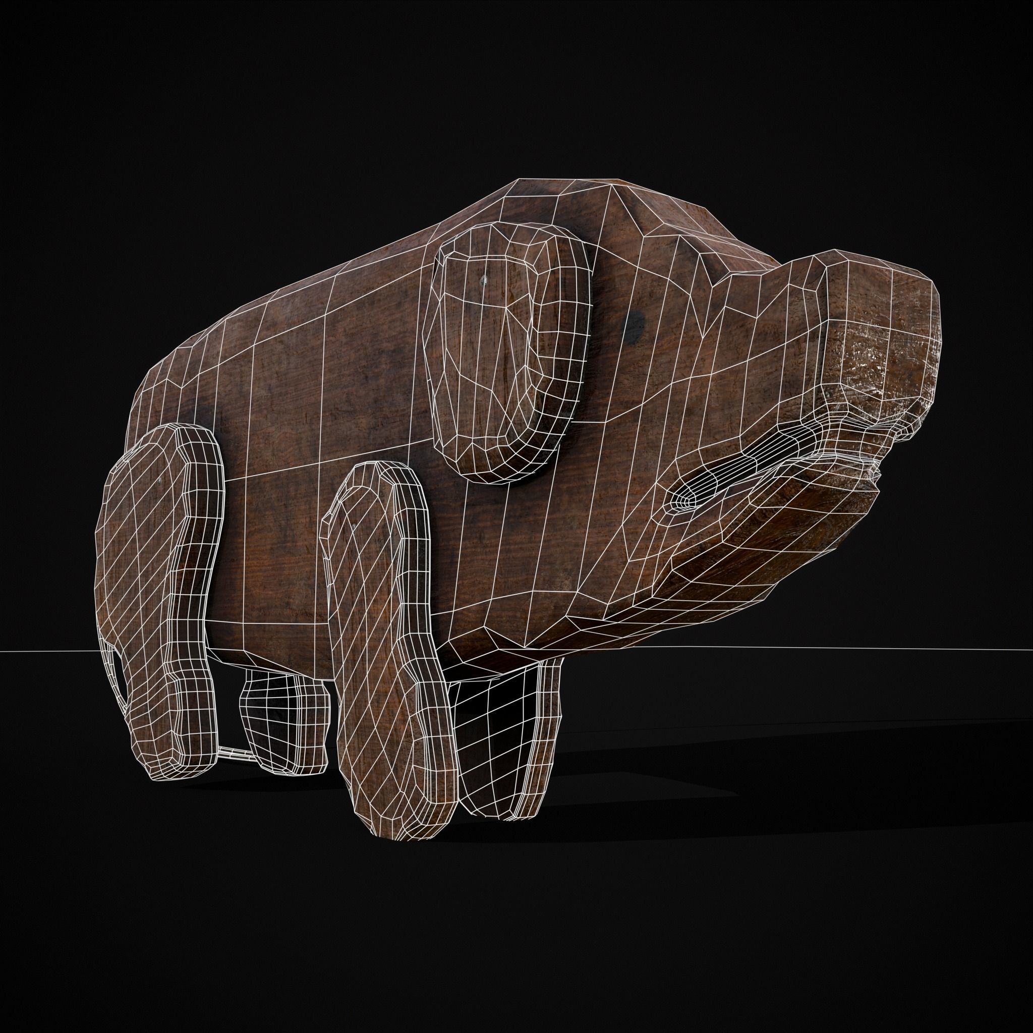 Medieval Carved Pig Toy Low-poly 3D model_10