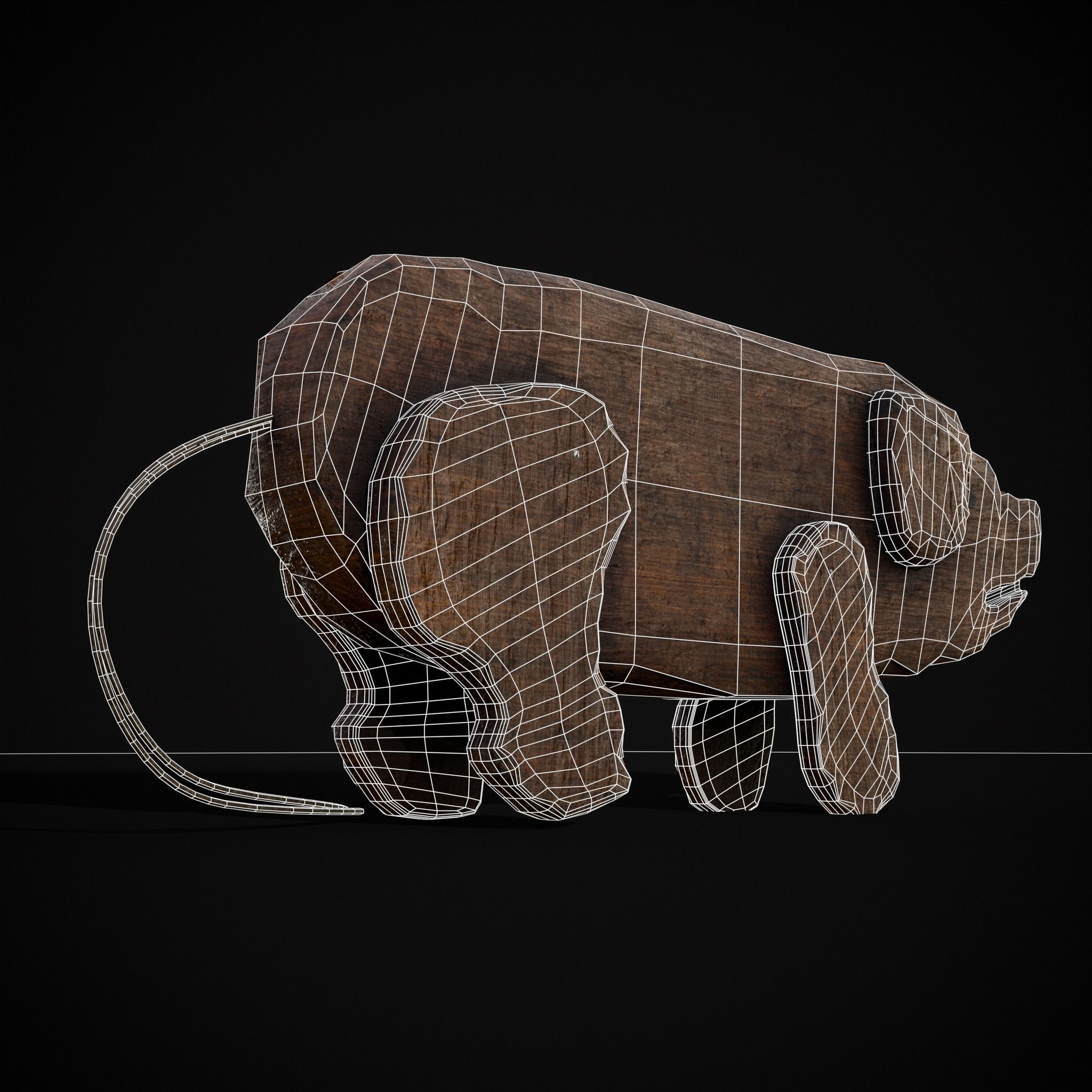 Medieval Carved Pig Toy Low-poly 3D model_22