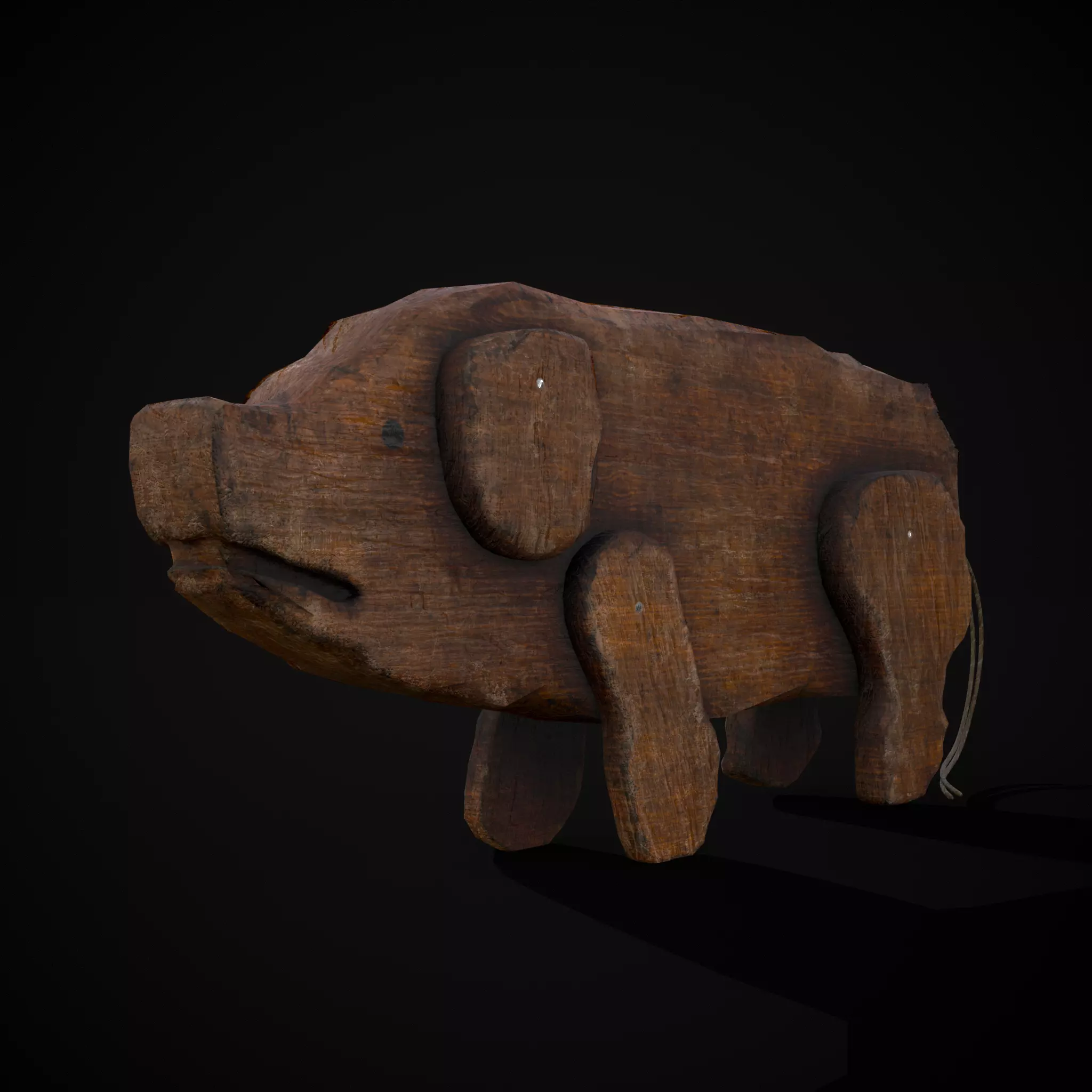 Medieval Carved Pig Toy Low-poly 3D model_0