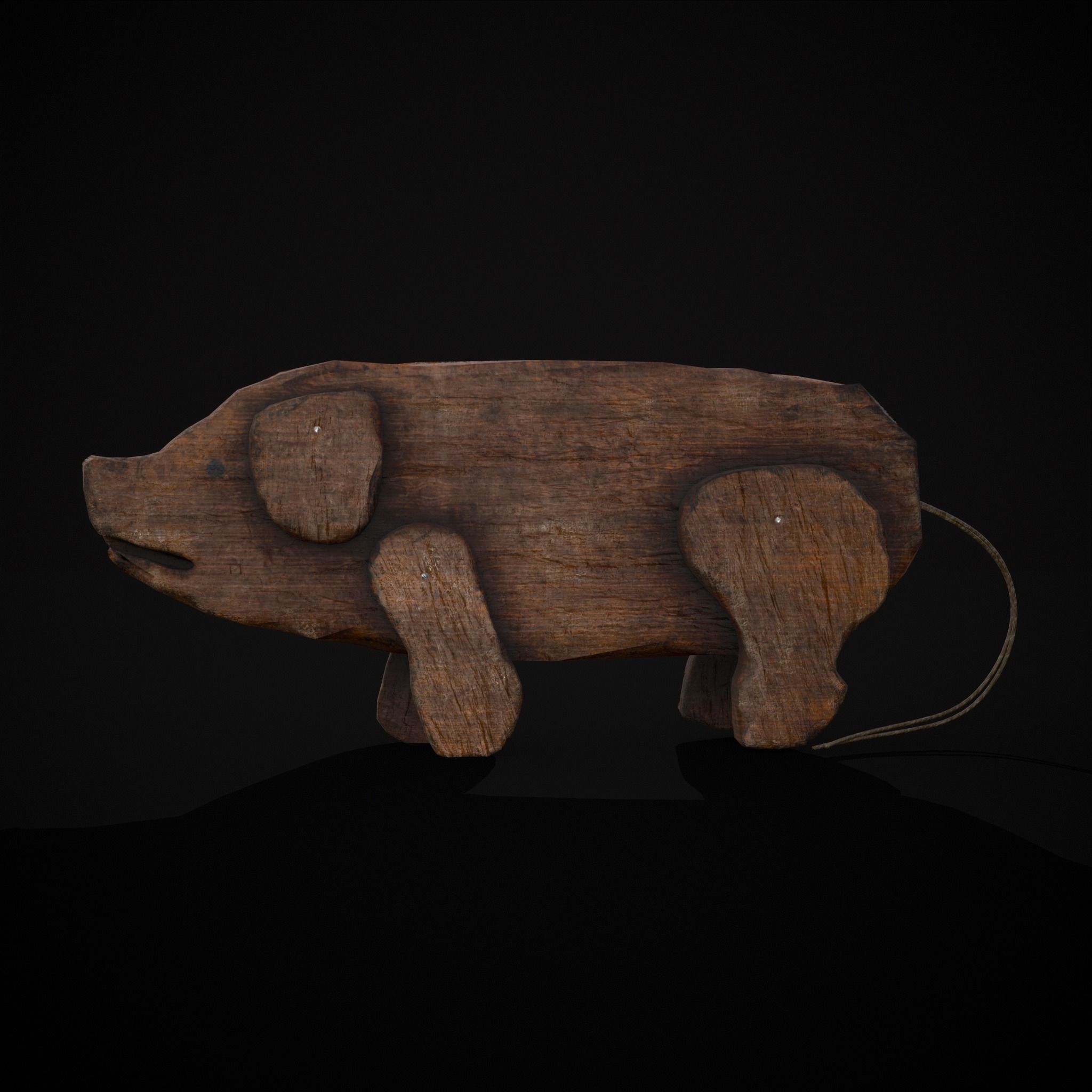 Medieval Carved Pig Toy Low-poly 3D model_7