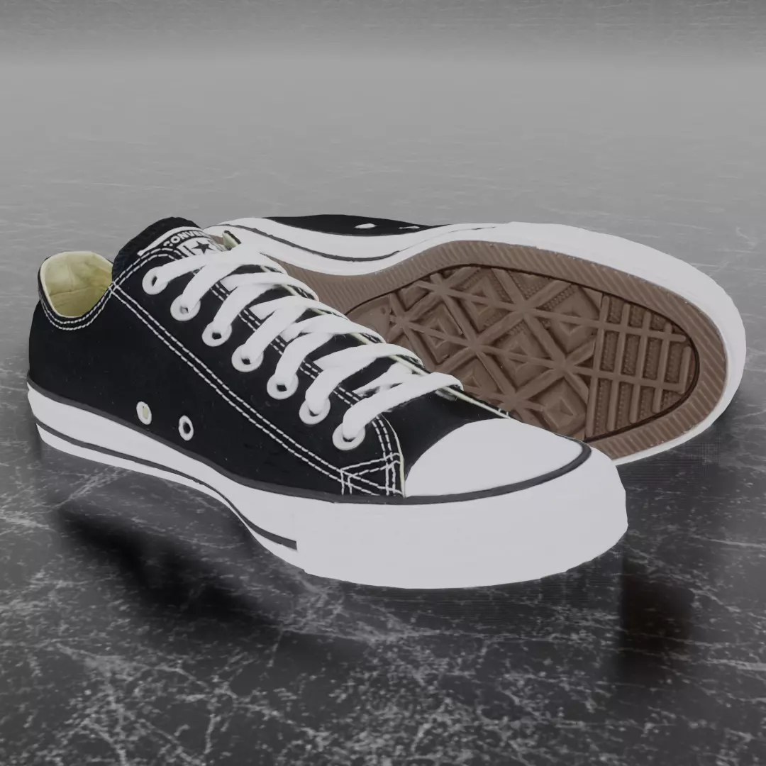 CONVERSE 3D SHOES - BLACK LOW Low-poly 3D model_0
