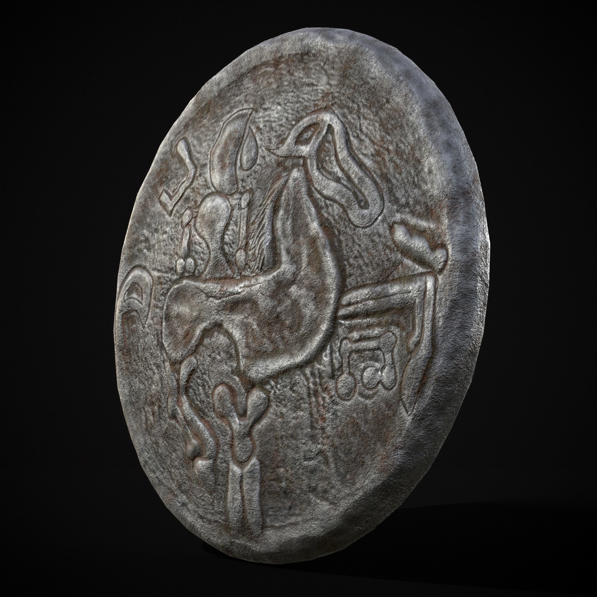 Medieval Engraved Horse Coin  Low-poly 3D model_3