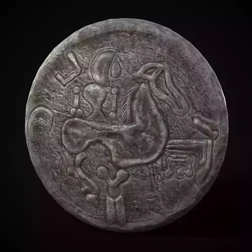 Medieval Engraved Horse Coin  Low-poly 3D model