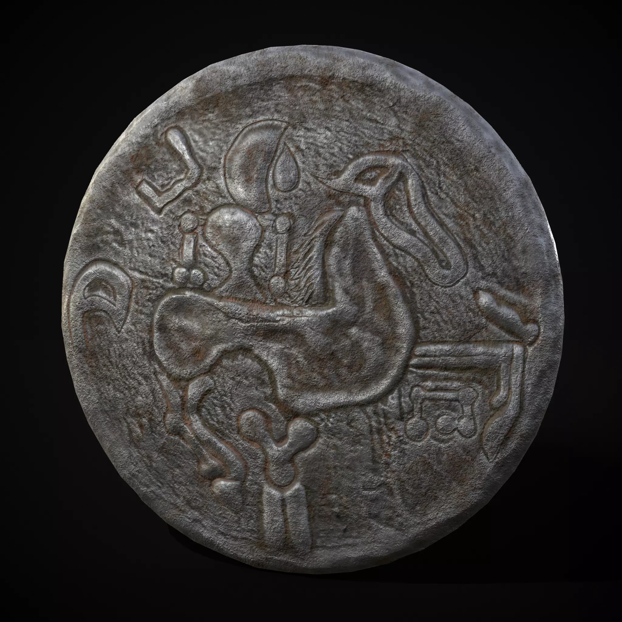 Medieval Engraved Horse Coin  Low-poly 3D model_0