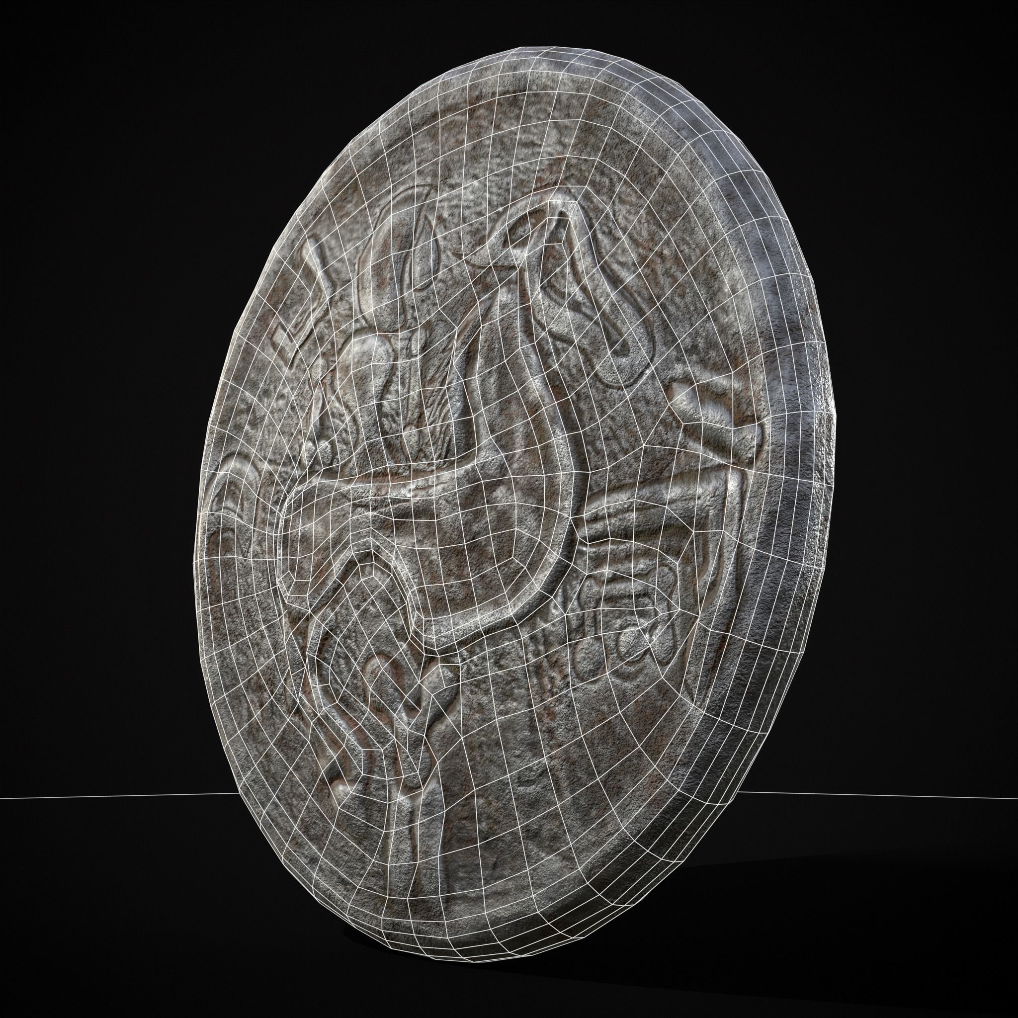 Medieval Engraved Horse Coin  Low-poly 3D model_4