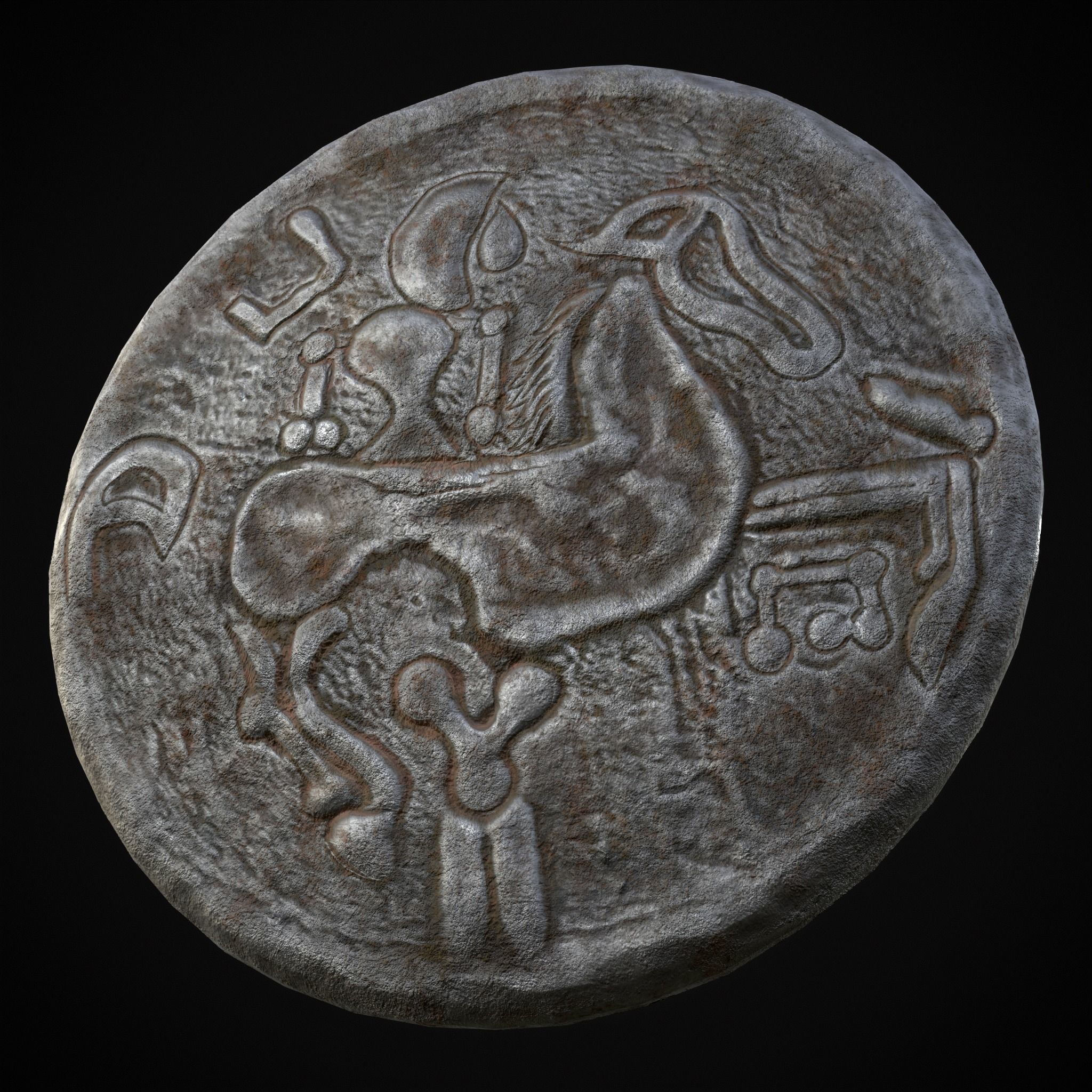 Medieval Engraved Horse Coin  Low-poly 3D model_13