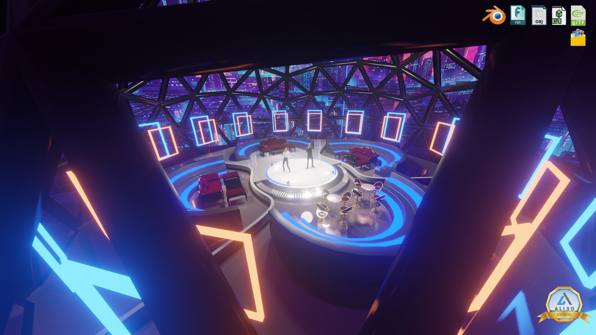 Sci-fi Rooftop Private Nightclub and Entertainment venue 3D model_8