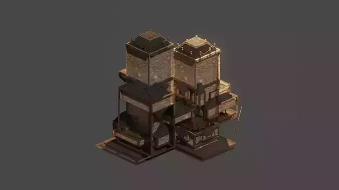 Medieval  House Town City Building Castle Tower Blender 06