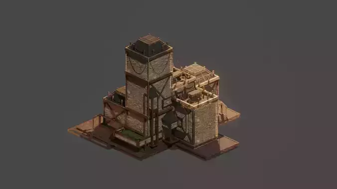 Medieval  House Town City Building Castle Tower Blender01