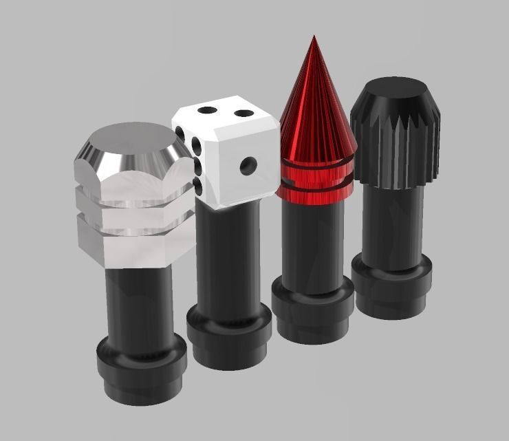 4 DIFFERENT TIRE VALVES FOR SCALE AUTOS IN DIFFERENT SCALES 3D print model_1