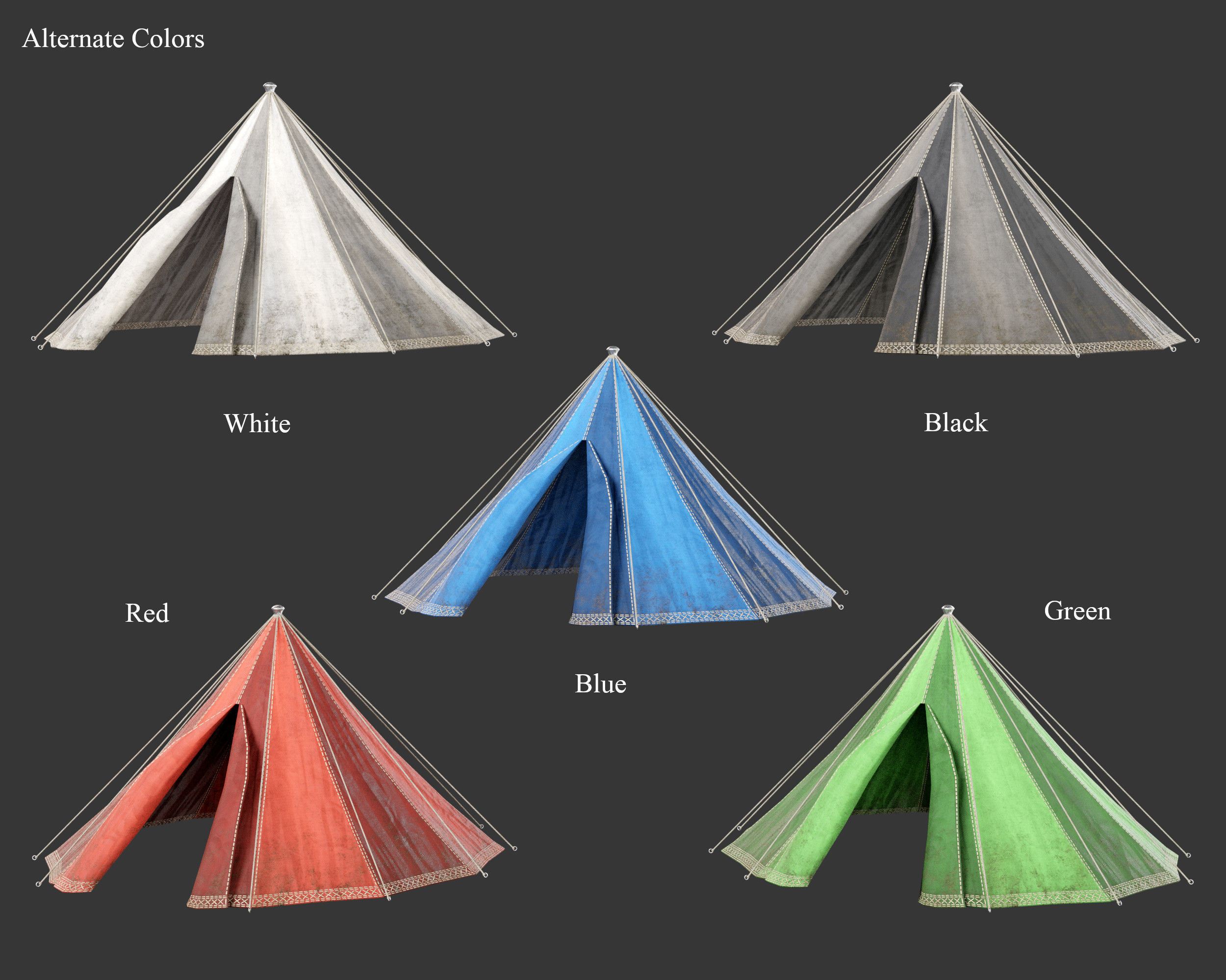 Medieval Elegant Camp Tent Small Low-poly 3D model_2