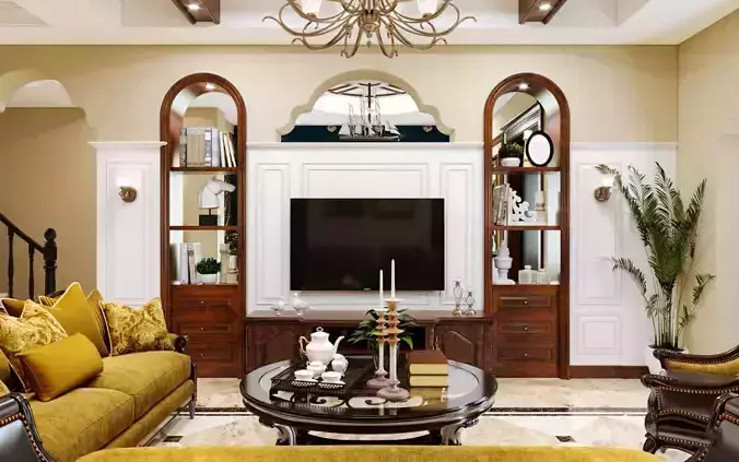 American style villa interior design 3d model