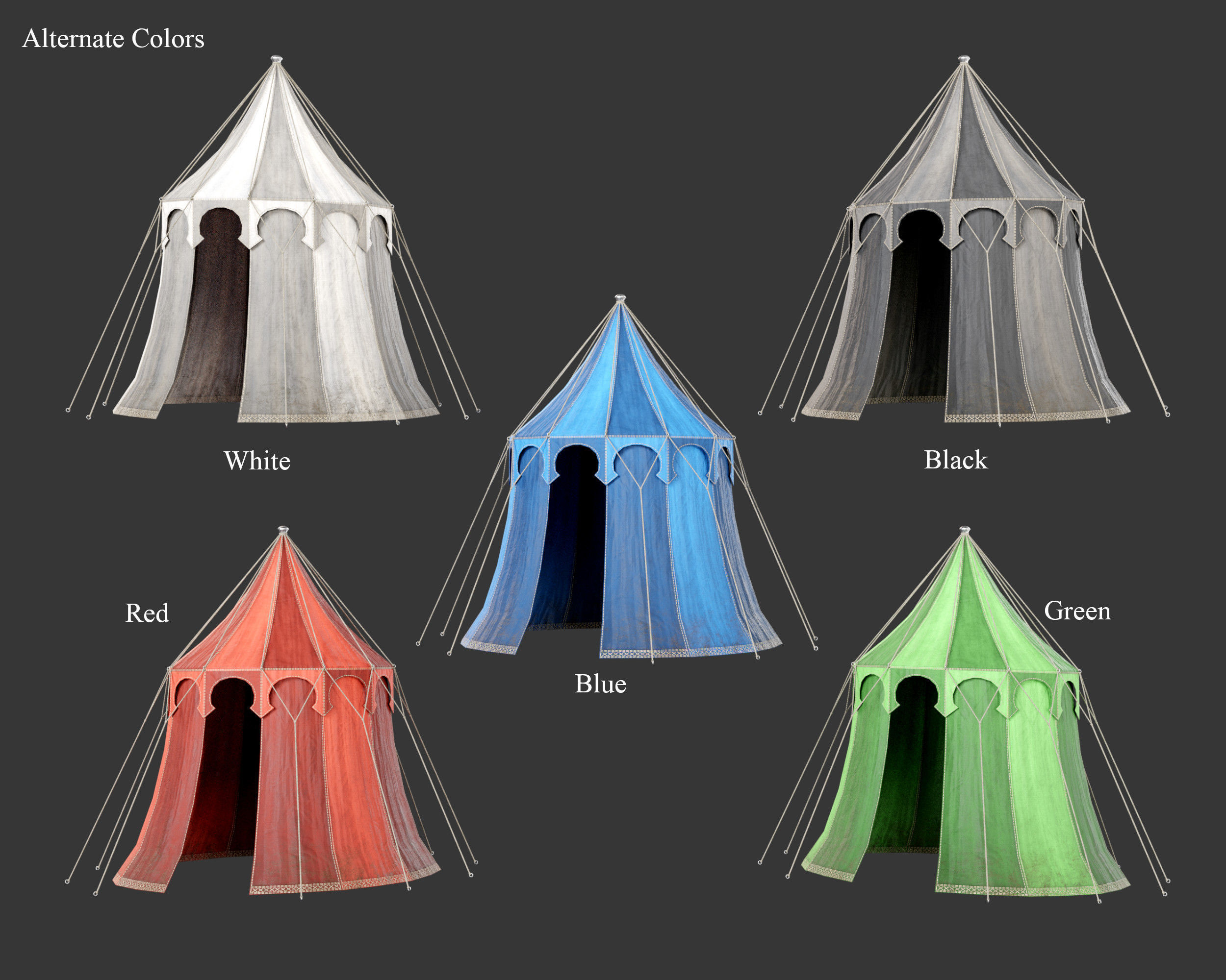 Medieval Elegant Camp Tent Medium Low-poly 3D model_2